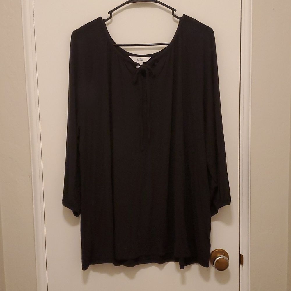 Croft & Barrow Bohemian Peasant style knit top Blouse in sz 1X  Black NWOT